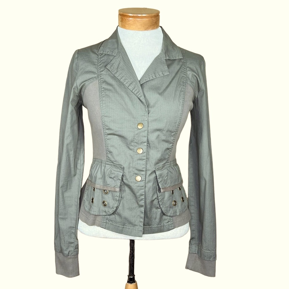 Contrast Women’s Lightweight Olive Green Jacket With Ribbed Knit Side Panels S